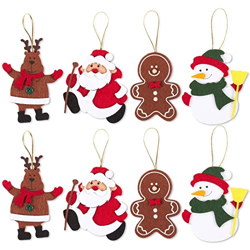 Felt Christmas Ornaments Full Body, Reindeer, Santa, Gingerbread Man, Snowman (8 Pack)
