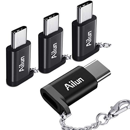 USB Type C Adapter 4 Pack Ailun USB C to Micro USB Convert Connector Compact with Keychain Sync and Charge for Galaxy s20, s20+ S20Ultra S10 S9 Plus MacBook ChromeBook More Type C Port Devices