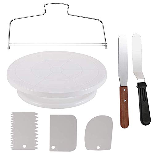 Cake Decorating Turntable,Thsinde Cake Decorating Supplies With Decorating Comb/Icing Smoother(3pcs),2 Icing Spatula With Sided & Angled