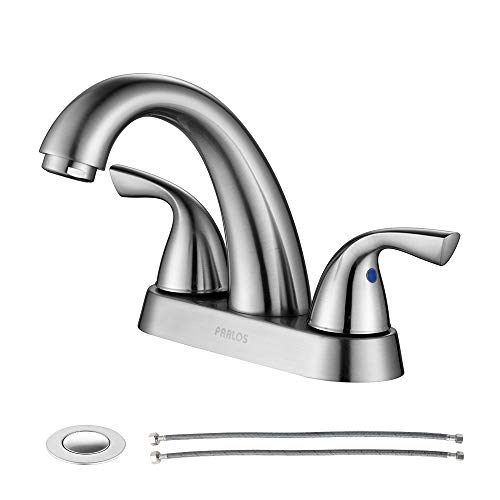 Book Cover PARLOS 2-Handle Bathroom Sink Faucet with Drain Assembly and Supply Hose Lead-free cUPC Lavatory Faucet Mixer Double Handle Tap Deck Mounted Brushed Nickel,13598