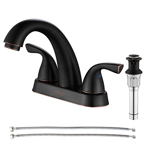 PARLOS Two-Handle Bathroom Sink Faucet with Metal Drain Assembly and Supply Hose Lead-Free cUPC Mixer Double Handle Tap Deck Mounted Oil Rubbed Bronze, 13597