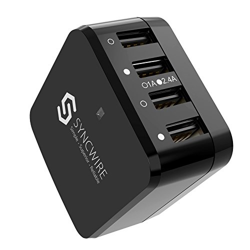 Syncwire USB Wall Charger Travel Plug - 34W/6.8A 4-Port Fast Charger with US UK EU Adapter Compatible Apple iPhone Xs/XS Max/XR/X/8/7/ 6s/6, iPad, Samsung Galaxy/Note Series & More - Black