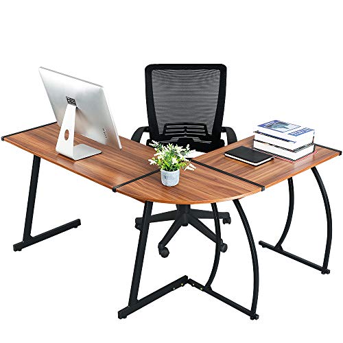 Book Cover GreenForest L Shaped Gaming Computer Desk 58.1'',L-Shape Corner Gaming Table,Writing Studying PC Laptop Workstation 3-Piece for Home Office Bedroom Living Room,Bright Walnut