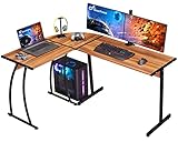 GreenForest L Shape Office Desk, Corner Computer PC Table Workstation 3-Piece for Home, Switch 2 Sides, Bright Walnut