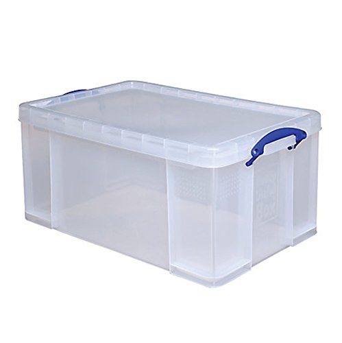 Book Cover Really Useful Clear Transparent Plastic Storage Box, 64 Liters Features Attached Handles Make It Easy To Carry
