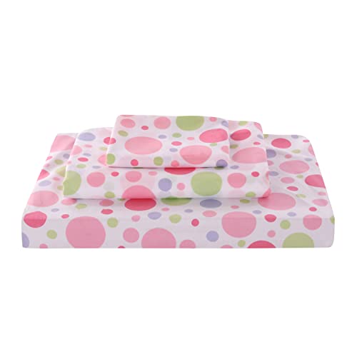 Book Cover Levtex Home - Merrill Girl Twin Sheet Set - Top Sheet (66x96in.), Fitted Sheet (39x75), and One Pillowcase (21x30in.) - Girls - Pink, Lilac, White and Green - Polyester