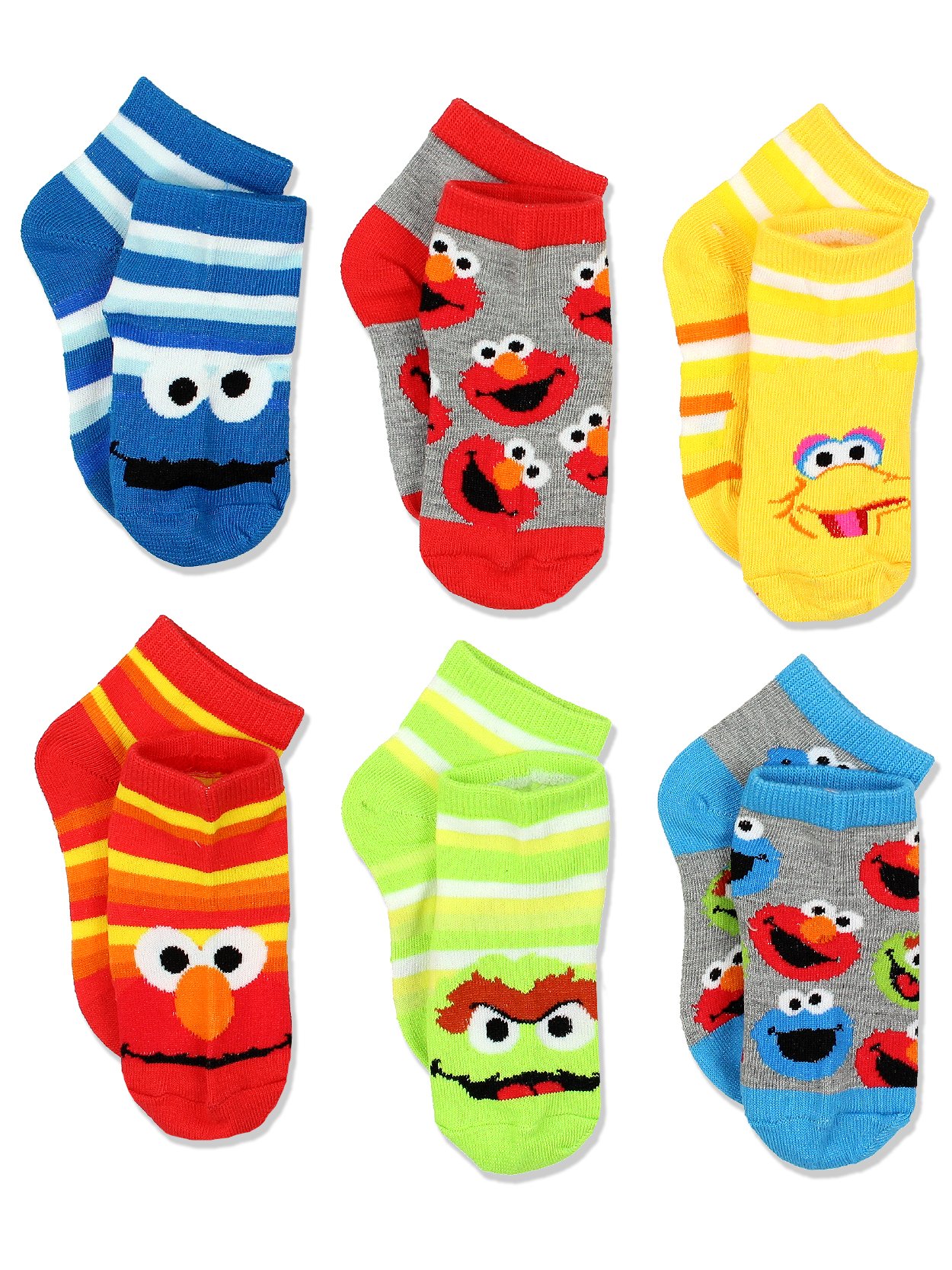 Sesame Street Boys Multi pack Socks (Toddler/Little Kid/Big Kid) X-Small Stripes Quarter 6 Pk