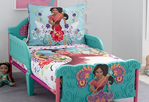 Book Cover Disney Elena of Avalor Bold and Brave 4 Piece Toddler Bedding Set, Pink/Red/Turquoise/White