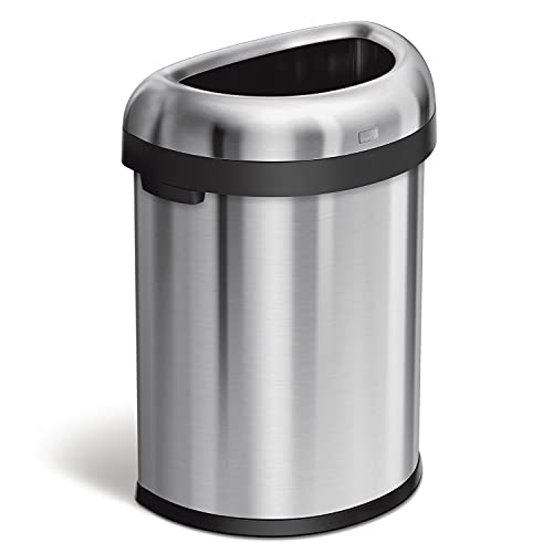 simplehuman 80 Liter / 21.1 Gallon Extra Large Semi-Round Open Top Trash Can Commercial Grade Heavy Gauge Brushed Stainless Steel, ADA-Compliant