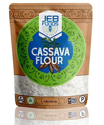Jeb Foods Cassava Flour | Gluten Free Baking Flour Made With Hand-Peeled Cassava Root | Paleo Non-GMO Grain Free Kosher Flour Alternative | 2lb Bag