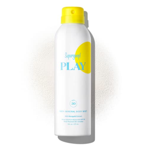 Supergoop! PLAY 100% Mineral Sunscreen SPF 30 Mist with Marigold Extract, 6 fl oz - Reef-Friendly Body Sunscreen for Sensitive Skin - Clean Ingredients like Sunflower Seed & Chamomile