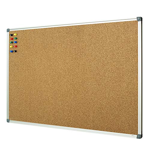 Lockways Cork Board Bulletin Board, Double Sided Corkboard 36 x 24 Inch, Notice Board 3 x 2, Silver Aluminium Frame