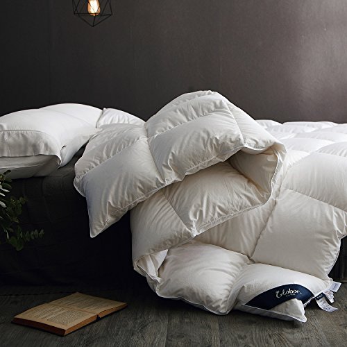 Book Cover Globon Fusion White Goose Down Comforter King Size,Heavy Weight for Winter, 60OZ, 650 Fill Power, 100% Cotton Shell Corner Tabs, White…