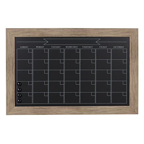 DesignOvation Beatrice Framed Magnetic Chalkboard Monthly Calendar, 18x27, Rustic Brown
