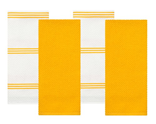 Book Cover Sticky Toffee Cotton Terry Kitchen Dish Towel, 4 Pack, 28 in x 16 in, Yellow Stripe