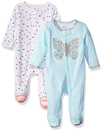 Book Cover Carter's Baby Girls' 2-Pack Cotton Sleep and Play, Butterfly/Dot, 3 Months