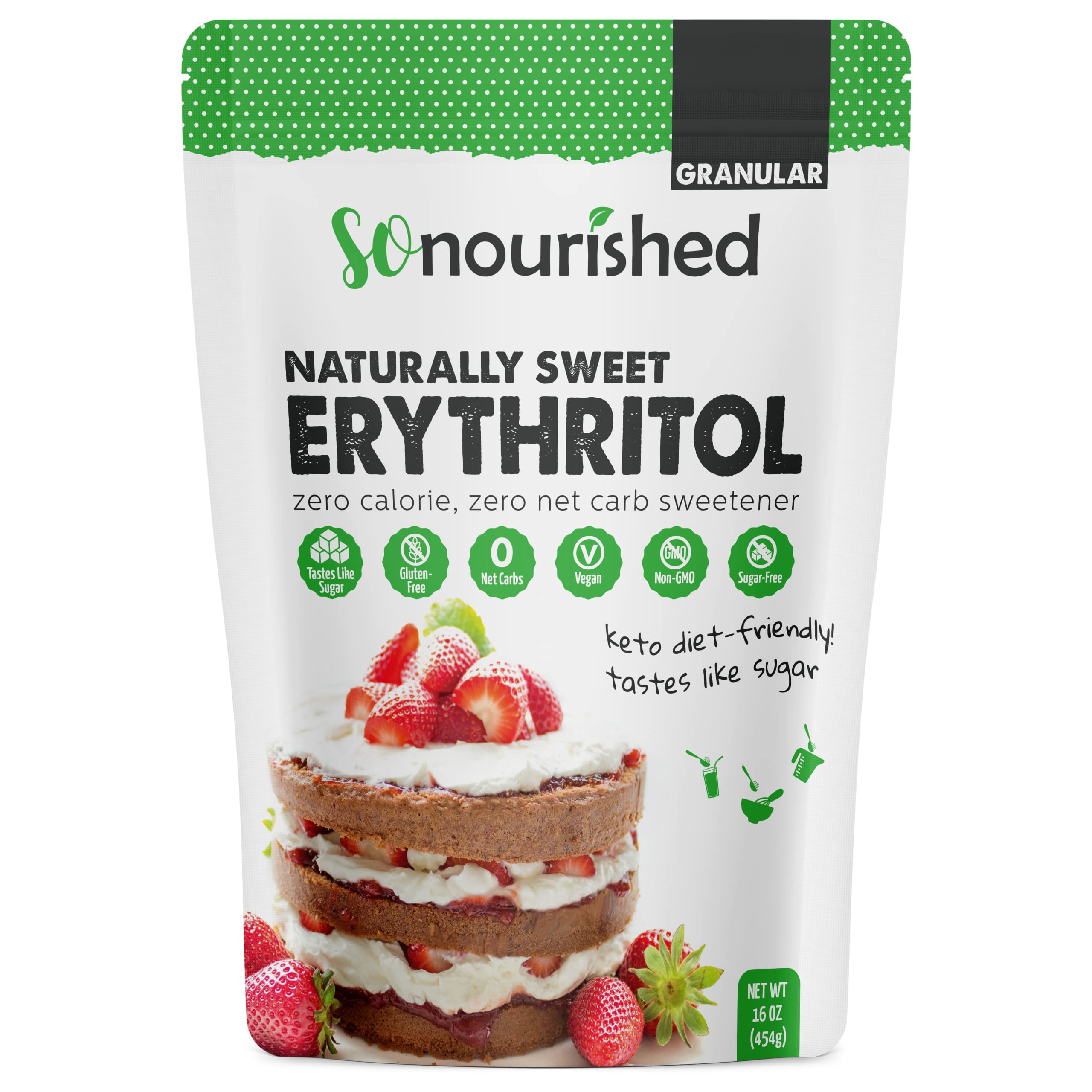 Erythritol Sweetener Granular - 1:1 Sugar Substitute, Keto - 0 Calorie, 0 Net Carb, Non-GMO (1 lb / 16 oz) 1 Pound (Pack of 1)