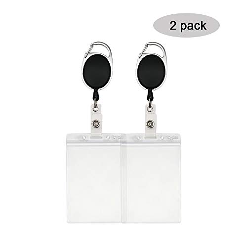 2 Packs Retractable Badge Holders with Carabiner Reel Clip and Vertical Style Heavy Duty ID Card Holders By Cypes
