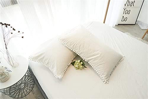 Book Cover Pom Poms Pillow Shams Pillowcases Ivory Queen Size Covers Off White Cotton Pack of 2