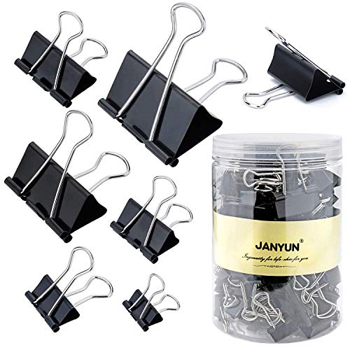 Book Cover 120 Pieces Binder Clips Paper Binder Clips for Notes Letter Paper Clip Office Supplies,6 Assorted Sizes,Black