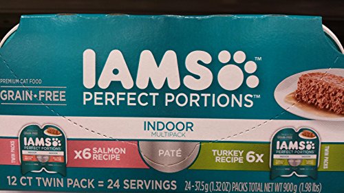 Premium Cat Food GRAIN FREE IAMS PERFECT PORTIONS INDOOR MULTI PACK 6- (12-Servings)Salmon Recipe, 6- (12-Servings) Turkey Recipe
