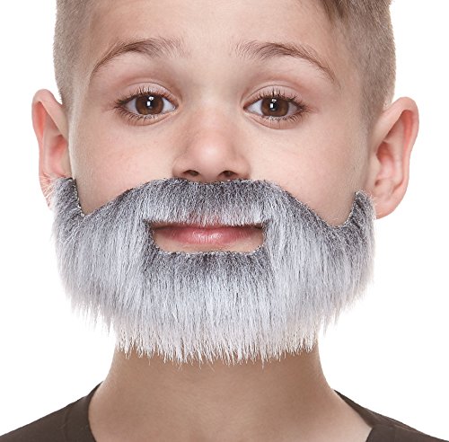 Book Cover Mustaches Fake Beard, Self Adhesive, Novelty, Small, Short Boxed False Facial Hair, Costume Accessory for Kids, Gray with White Color