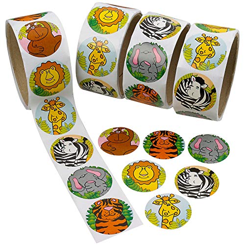 Kicko Zoo Animal Sticker Roll for Kids - 4 Rolls - 400 Assorted Stickers - Party Favors, Game Prizes, Novelty Toys, Wall Decals, Creative Scrapbooks, Personalized Arts and Crafts