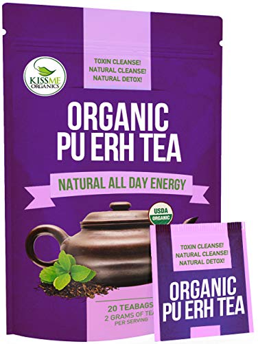 Book Cover Organic Puerh Tea - Premium Quality Fermented Puerh Tea - Energizing, Detoxifying and Delicious - Aged Black Yunnan Tea - 20 Teabags