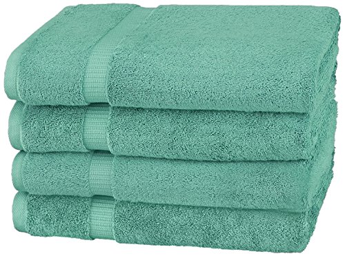 AmazonBasics Pinzon Organic Cotton Bath Towels (4 Pack), Mineral Green