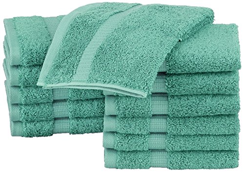 Amazon Brand – Pinzon Organic Cotton Bathroom Washcloths, Set of 12, Mineral Green