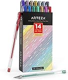 ARTEZA Metallic Gel Pens Colored with Triangular Grip, 14 Colors Gel Markers for Adult Coloring