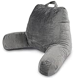 Milliard Reading Pillow for Bed Support, Grey Velour Back Pillow with Shredded Memory Foam, The Perfect Bed Wedge, Backrest, Lounge Cushion for Adults and Kids - Great for Reading, Gaming, TV