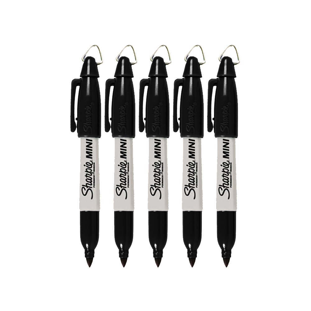 Book Cover Sharpie Mini Permanent Markers with Golf Keychain Clips, Fine Point, Black Ink, Pack of 5