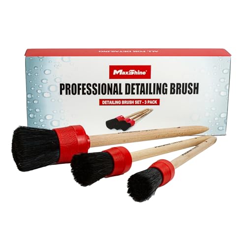 Maxshine 3 Pieces Professional Auto Detailing Brush Kit - Interior & Exterior Cleaning for Dashboard, Emblems, Panels, Engine Bay, Wheels, Air Vents, Seats & Leather - Scratch-Free