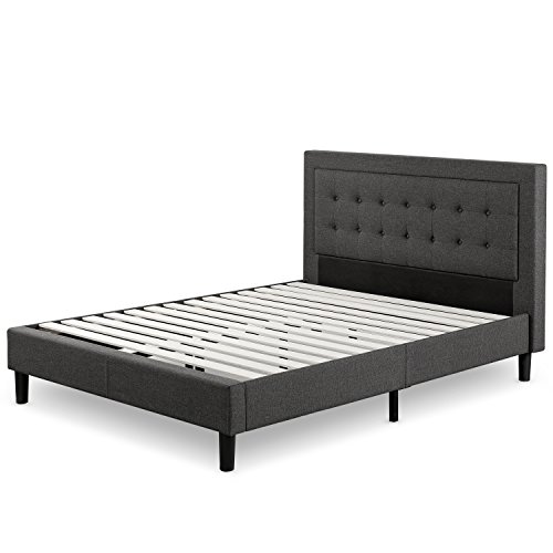 Book Cover Zinus Dachelle Upholstered Button Tufted Premium Platform Bed / Mattress Foundation / Easy Assembly / Strong Wood Slat Support / Dark Grey, Full