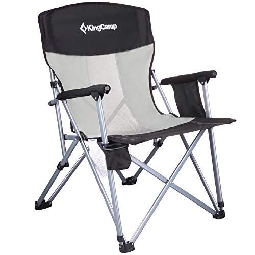 KingCamp Camping Chair Hard Arm Folding Camp Chair High Back Ergonom Outdoor Sports Chair for Adults with Cup Holder, Pocket, for Travel Picnic Hiking, Supports 300 lbs, Black