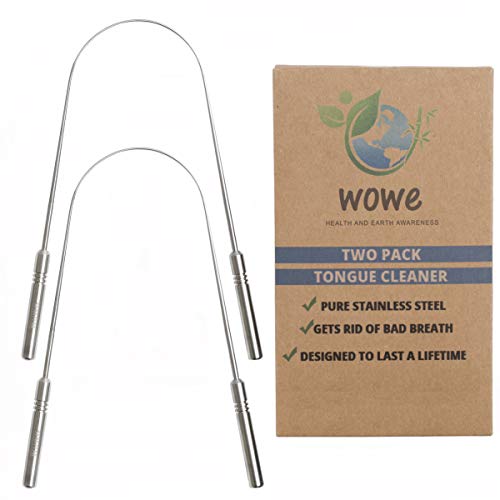 Book Cover Wowe Lifestyle Tongue Scraper Cleaner - Eco-Friendly Metal - Get Rid of Bad Breath, and Halitosis - Pack of 2 (Stainless Steel)