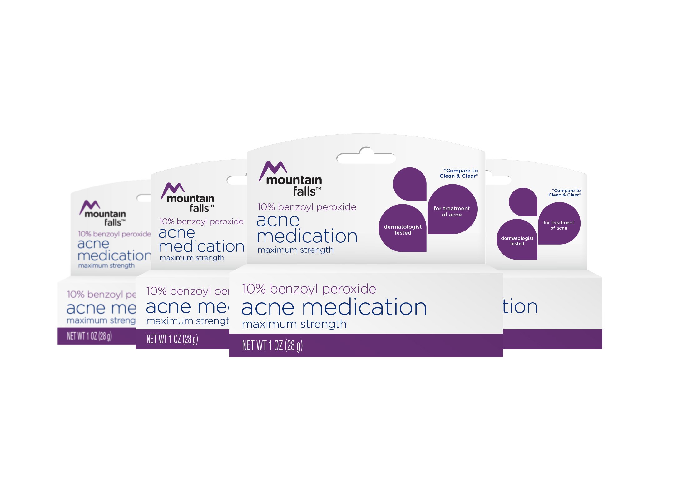 Mountain Falls 10% Benzoyl Peroxide Acne Medication, Maximum Strength, Compare to Clean & Clear, 1 Fluid Ounce (Pack of 4)