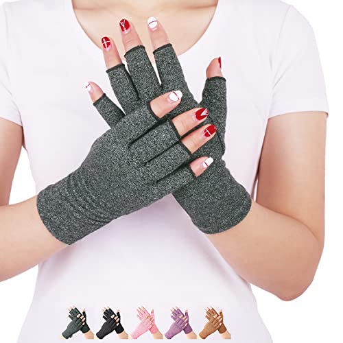 AmbassadorFashion Arthritis Compression Gloves Relieve Pain from Rheumatoid, RSI, Carpal Tunnel, Hand Gloves Fingerless for Computer Typing and Dailywork, Support for Hands and Joints (Gray, Medium)