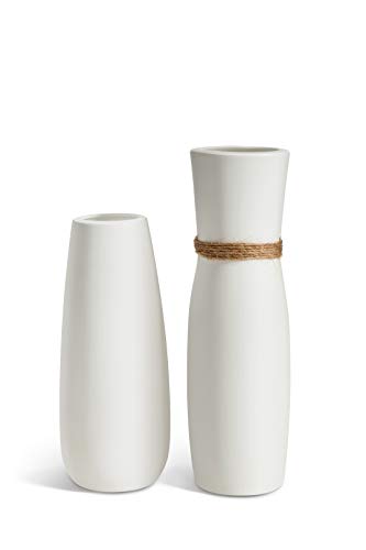Opps White Ceramic Vases with differing Unique Rope Design for Home DÃ©cor â€“ Set of 2