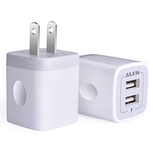 Book Cover USB Wall Charger, Charger Adapter, AILKIN 2-Pack 2.1Amp Dual Port Quick Charger Plug Cube for iPhone SE/11 Pro Max/8/7/6S/6S Plus/6 Plus/6, Samsung Galaxy S7/S6/S5 Edge, LG, HTC, Huawei, Moto, Kindle