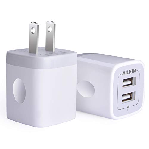 USB Wall Charger, Charger Adapter, AILKIN 2-Pack 2.1Amp Dual Port Quick Charger Plug Cube for iPhone SE/11 Pro Max/8/7/6S/6S Plus/6 Plus/6, Samsung Galaxy S7/S6/S5 Edge, LG, HTC, Huawei, Moto, Kindle