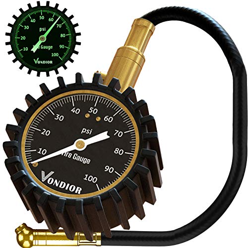 Book Cover Tire Gauge - (0-100 PSI) Heavy Duty Tire Pressure Gauge. Certified ANSI Accurate with Large 2 Inch Easy to Read Glow Dial, Low - High Air Pressure Tire Gauge for Motorcycle/Car/Truck Tires