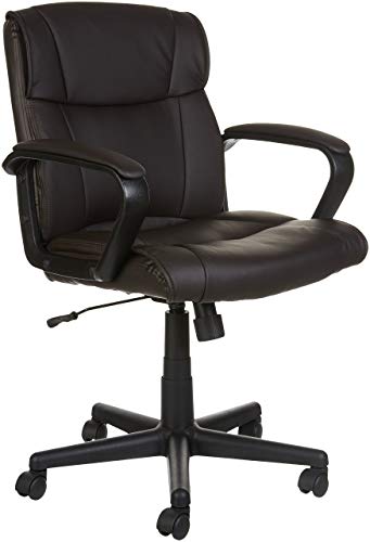 AmazonBasics Classic Leather-Padded Mid-Back Office Computer Desk Chair with Armrest - Brown