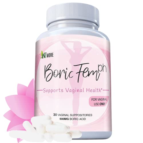 Boric Acid Vaginal Suppositories - 100% Pure Vegetable Capsules - Made in USA - Intimate Health Support (30 Count, 600mg) - Boricfem Helps Support/Maintain Vaginal Health - Easy to Insert