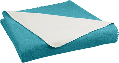 Book Cover Amazon Basics Reversible Fleece Blanket - Twin/Twin XL, Teal/Cream