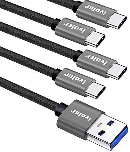 ivoler USB C Cable (USB 3.0), [4 Pack:3FT 6FTx2 10FT] Fast Charging Braided Nylon USB-A to USB C Type C Charger Cables Cord for Samsung Galaxy S10 10e Note 10 9 S9 S8 Plus Nintendo Switch (Black Gray)