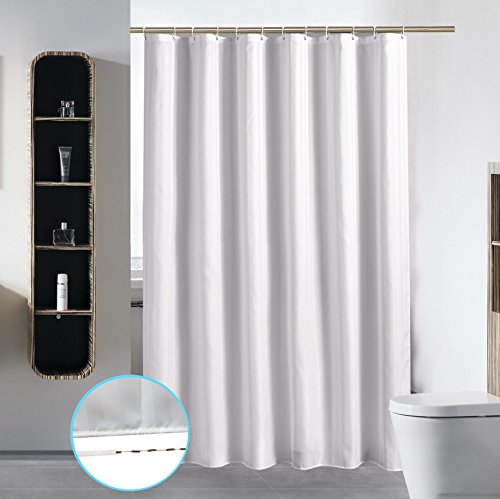 Book Cover SÂ·Lattye Bathroom Shower Curtain Liner Washable Fabric Waterproof Polyester (Hotel Quality Friendly Damask Stripe Cortinas BaÃ±o) & Heavy Duty Plastic Hooks Set - Standard 72 x 72, White