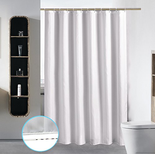 SÂ·Lattye Bathroom Shower Curtain Liner Washable Fabric Waterproof Polyester (Hotel Quality Friendly Damask Stripe Cortinas BaÃ±o) & Heavy Duty Plastic Hooks Set - Standard 72 x 72, White