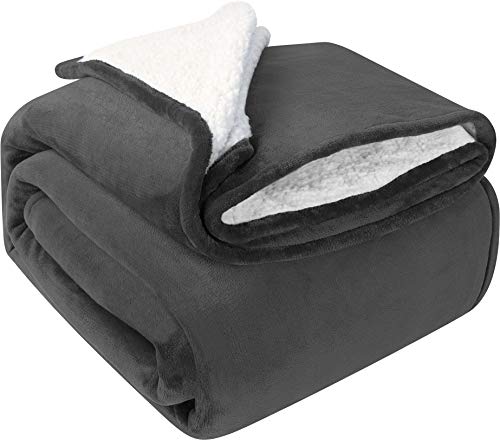 Utopia Bedding Sherpa Bed Blanket Twin Size Grey Plush Throw Blanket Fleece Reversible Blanket for Bed and Couch